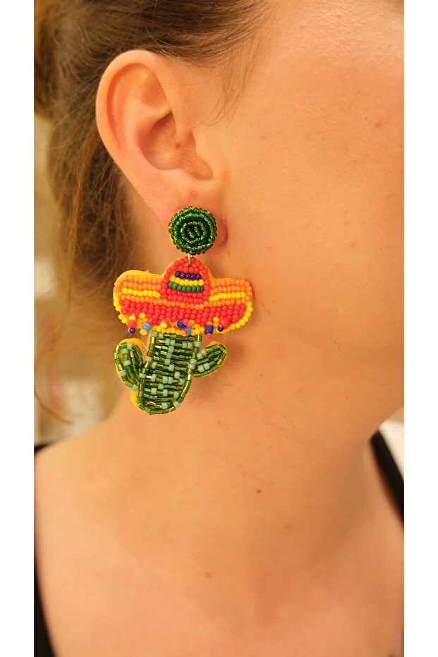Beadwork Cactus Design Earrings