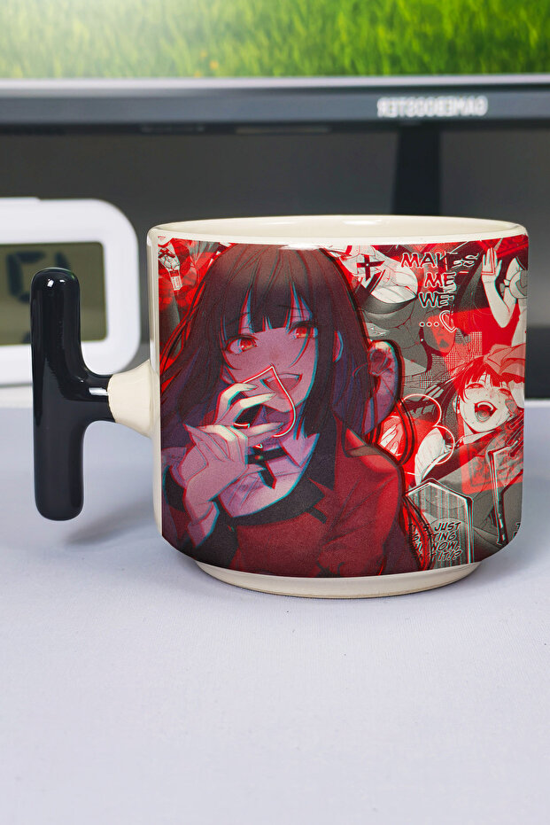 Kakegurui Anime Printed Ceramic Luxury Mug (1 Piece) T-Shaped Special Black Handle Wave Handle V3T