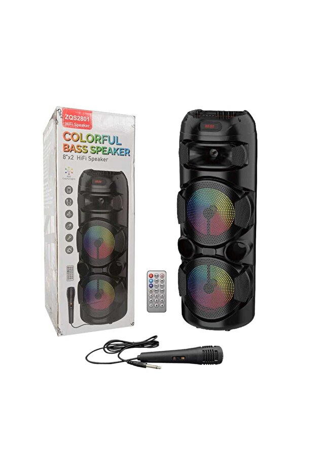مكبر صوت Sing-e ZQS2801 بقوة 30W: مضخم مزدوج 8 بوصة، إضاءة RGB، بلوتوث 5.0، ميكروفون وريموت أسود