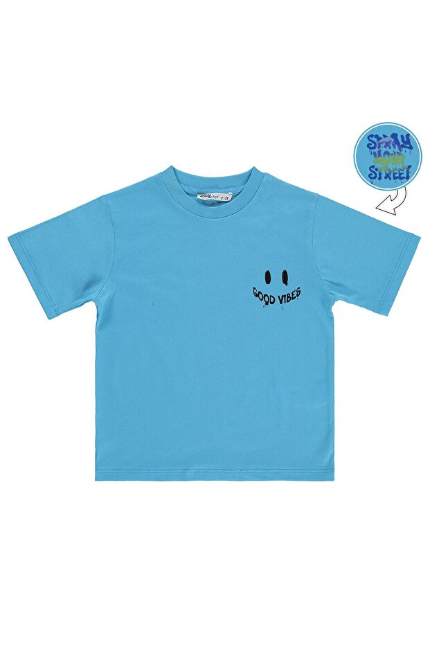 Good Vibes Printed T-Shirt for Ages 2-5 - Blue