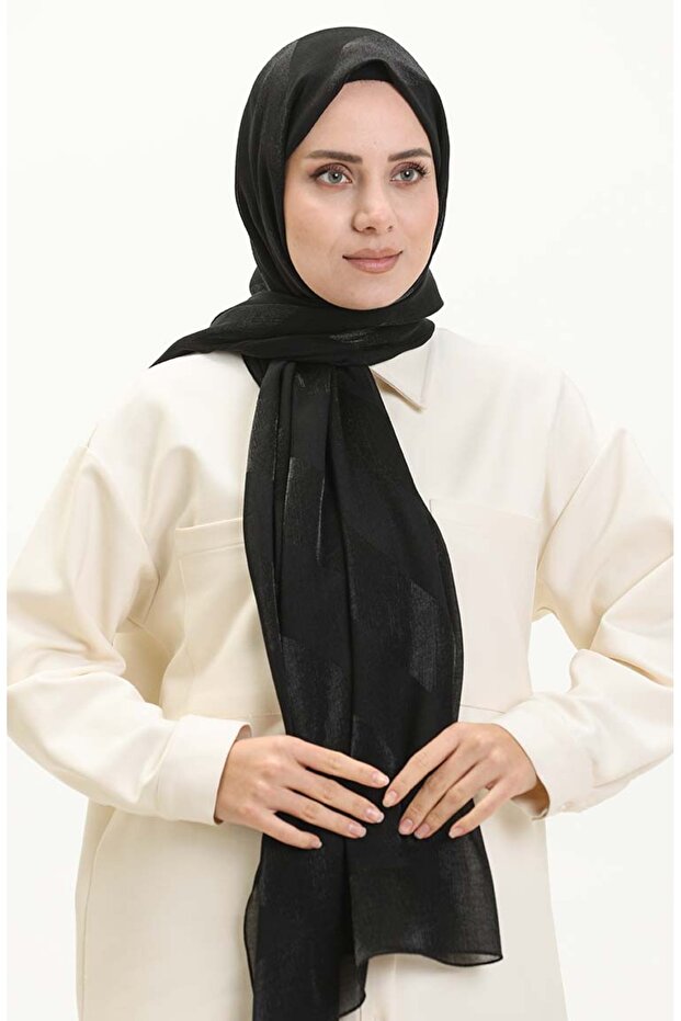 شال كارمن منقوش 70226-05 أسود