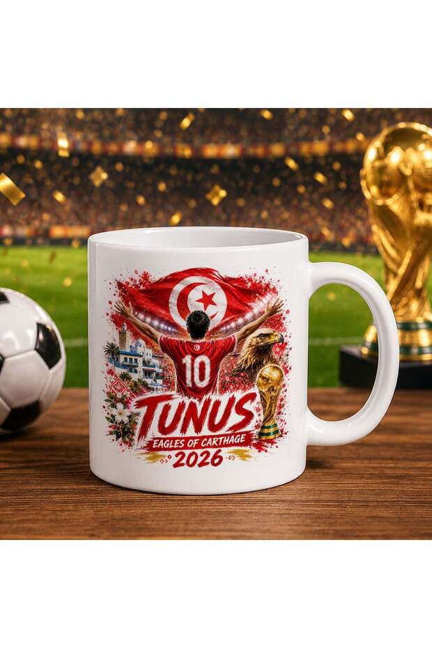 كأس أبيض بتصميم مشجعي منتخب تونس لكأس العالم 2026