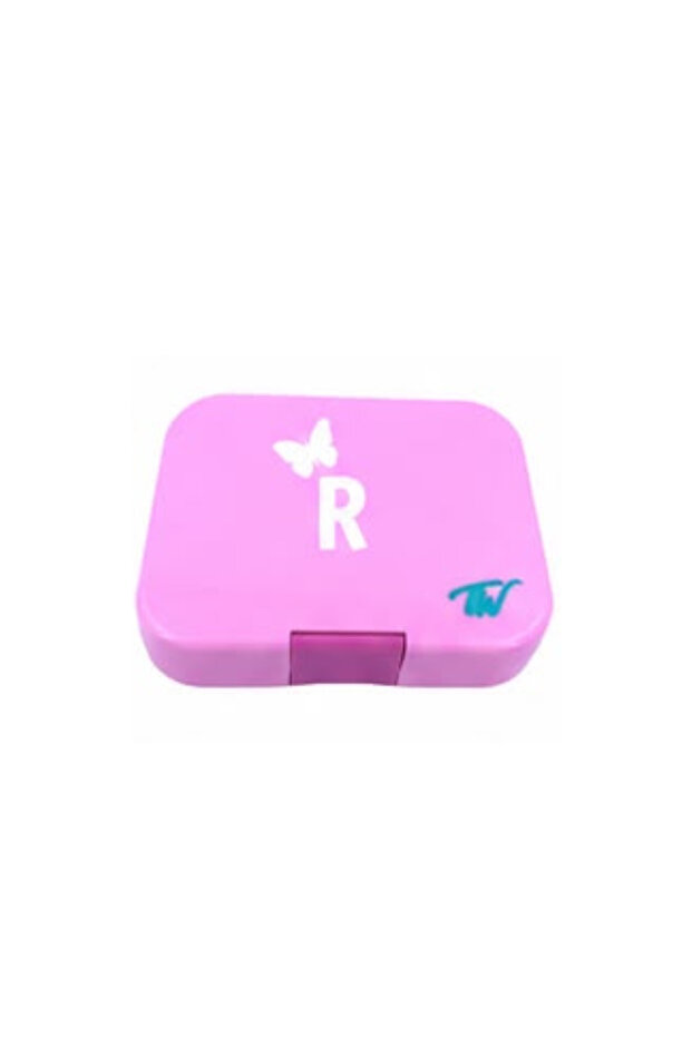 Four-Compartment Pink Lunch Box - Decorated with the Letter R