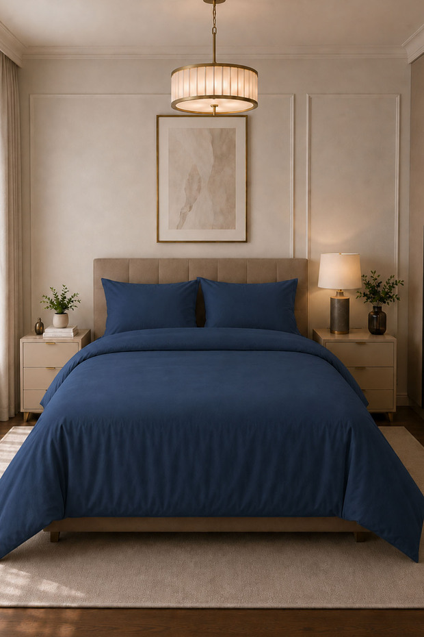 Melodi Plain Cotton Satin Double 4 Piece Duvet Cover Set