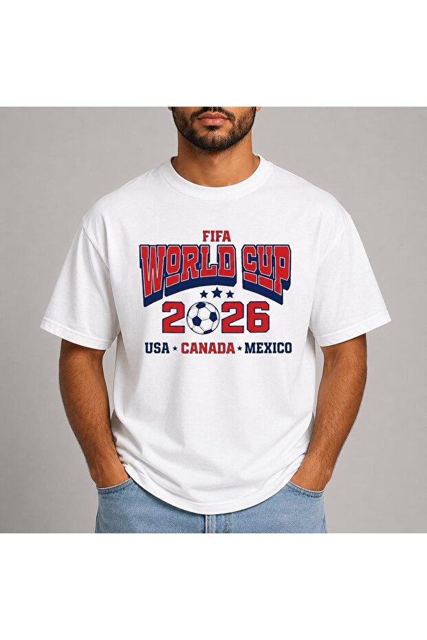 Unisex 2026 Fifa World Cup Printed Oversize Crew Neck T-Shirt