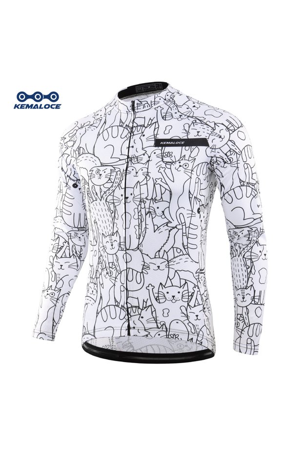 S LJ-012 KEMALOCE Cycling Jersey Long Sleeves Men&Women White&Black Cartoon 2024 Bicycle Jersey Team