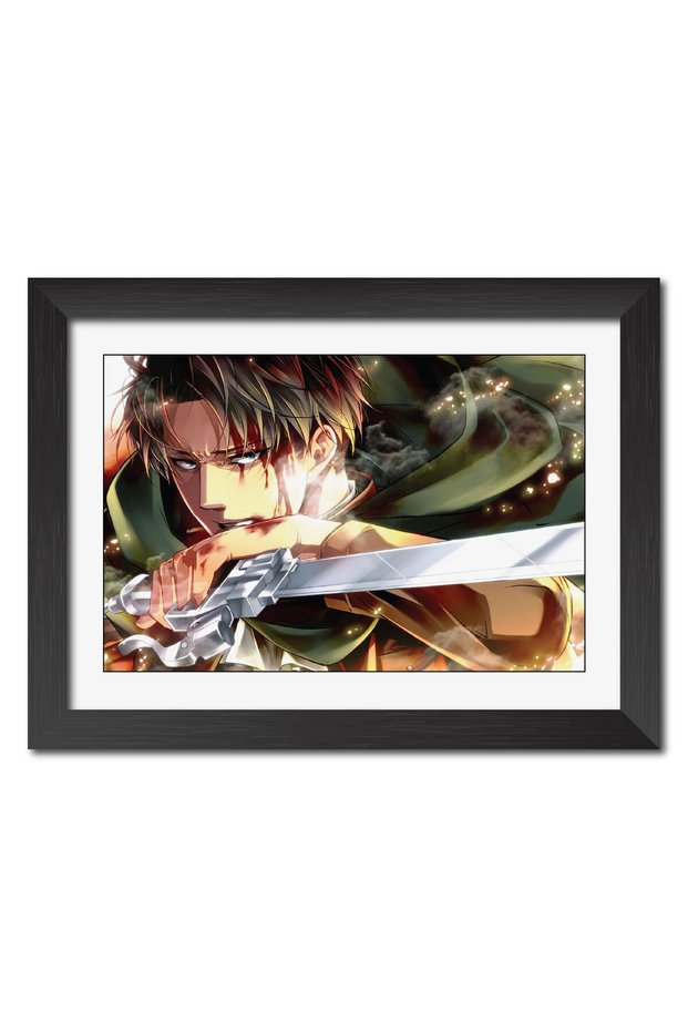 Alayra Levi Poster Attack on Titan Anime Poster Framed Painting with Black Frame (12inches