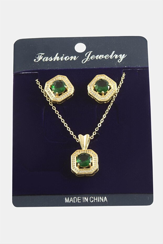 Zengemtr Square Zircon Stone (220415) Set Necklace-Black