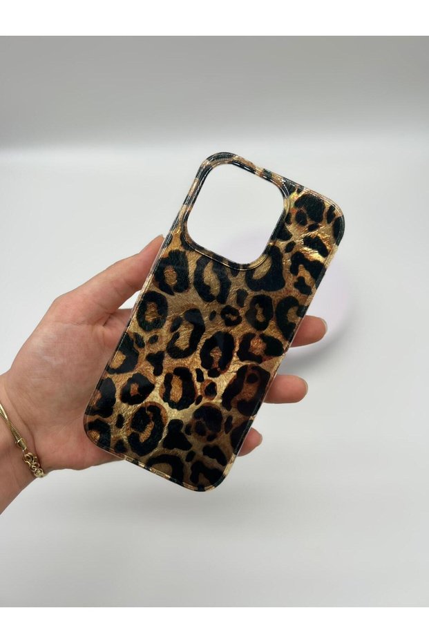 iPhone 15 Pro Max Leopard Pattern Glossy Phone Case – Stylish and Protective Design