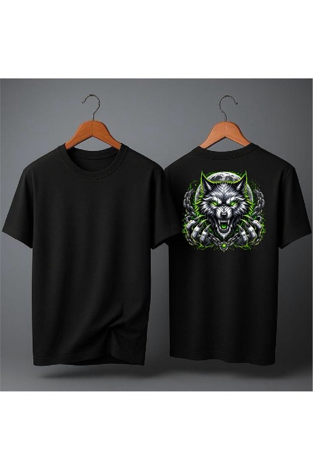 Green Wolf Print Oversized T-Shirt