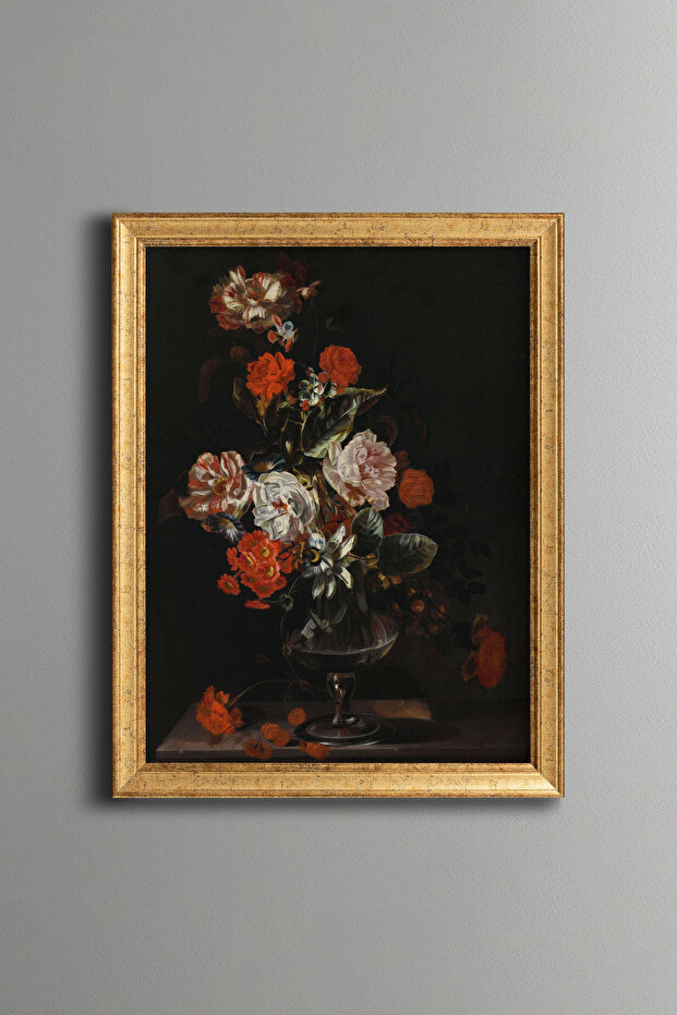 Flowers in a Standing Glass Vase - Vintage Patterned Frame - Slim Model