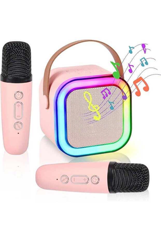 Kids Karaoke Machine Bluetooth Speaker – Portable Home KTV Singing System with 2 Wireless Mics, LED Lights & Professional Sound for Children