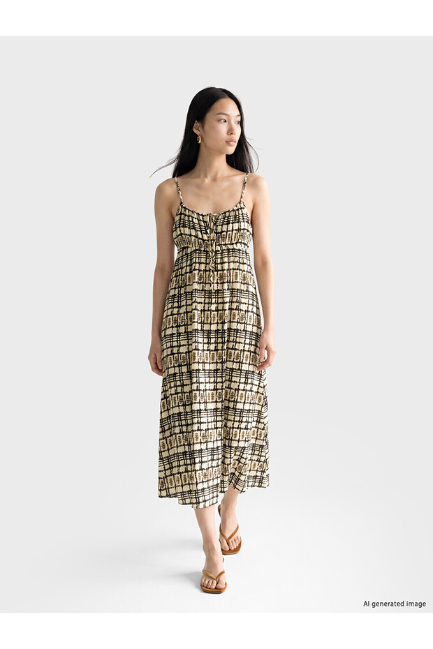 Nevavm Patterned Waist-Hugging Dress with Rope Straps