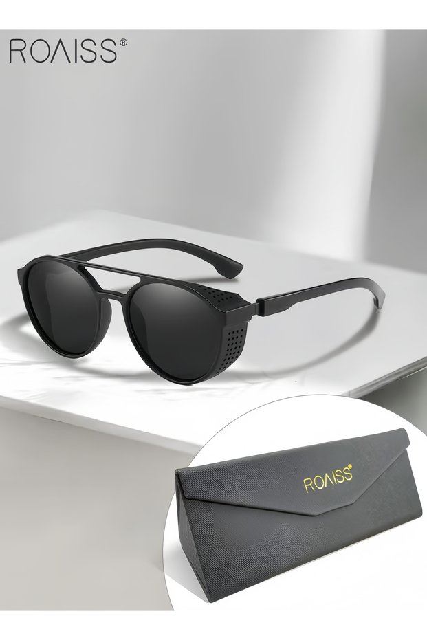 Men's Polarized Round Sunglasses, UV400 Protection Sun Glasses with PC Frame, Fashion Anti-Glare Sun Shades for Men Driving, Fishing, Traveling, Cycling, Black Lens