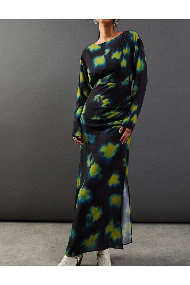 Rochie lunga, Negru/Verde - 1