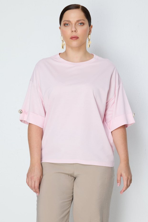 Ornamental Buttoned Half Sleeve Blouse
