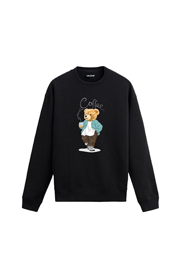 Teddy Bear Printed Sweatshirt - Coffee Design