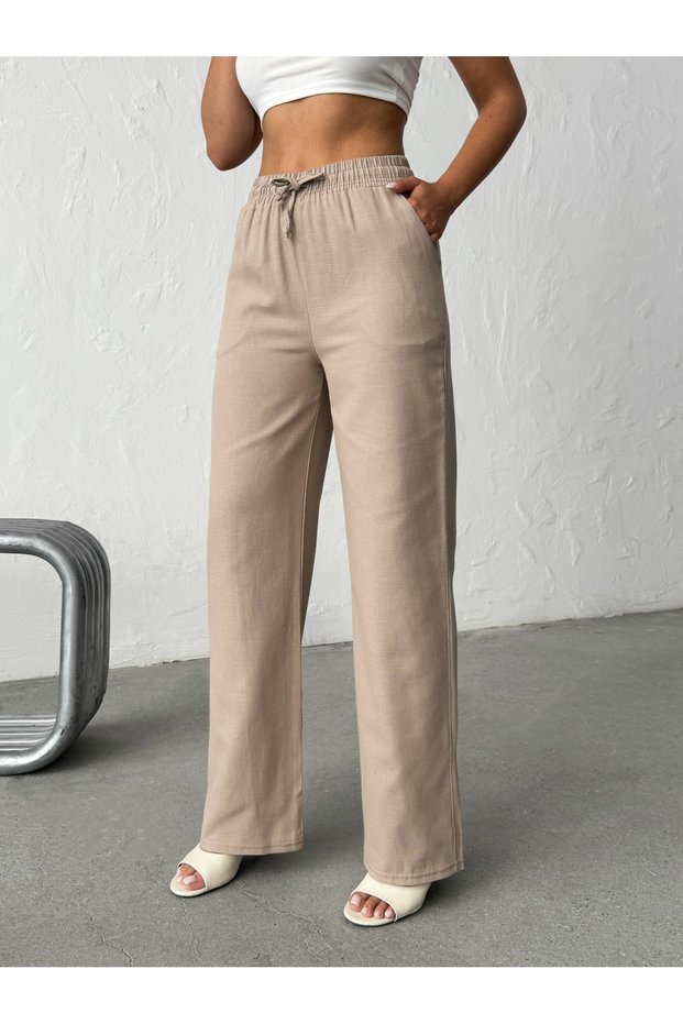 Women's High Waist Palazzo Wide Leg Linen Trousers