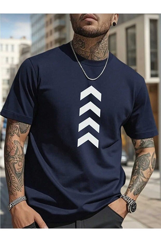 Men's Trendy Cotton Tshirt with Vertical Arrow Graphic Print Design