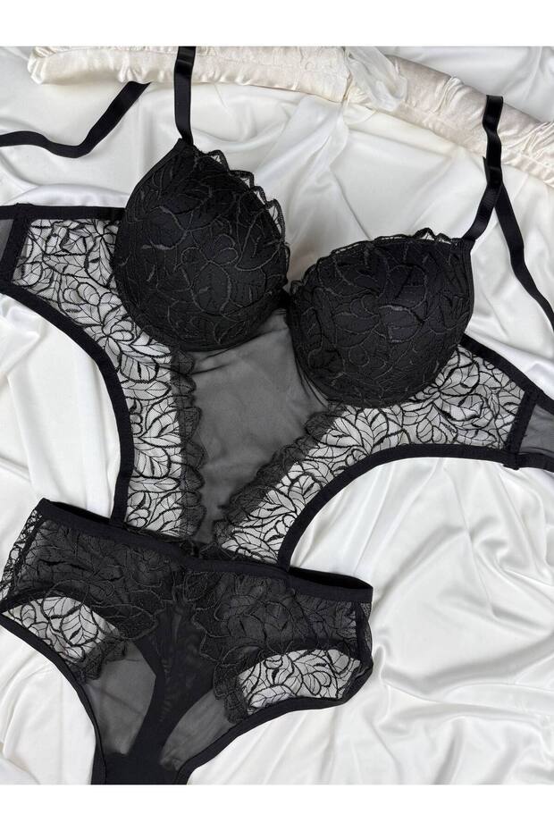 Supportive Lace Tulle Detailed Snap-On Bodysuit