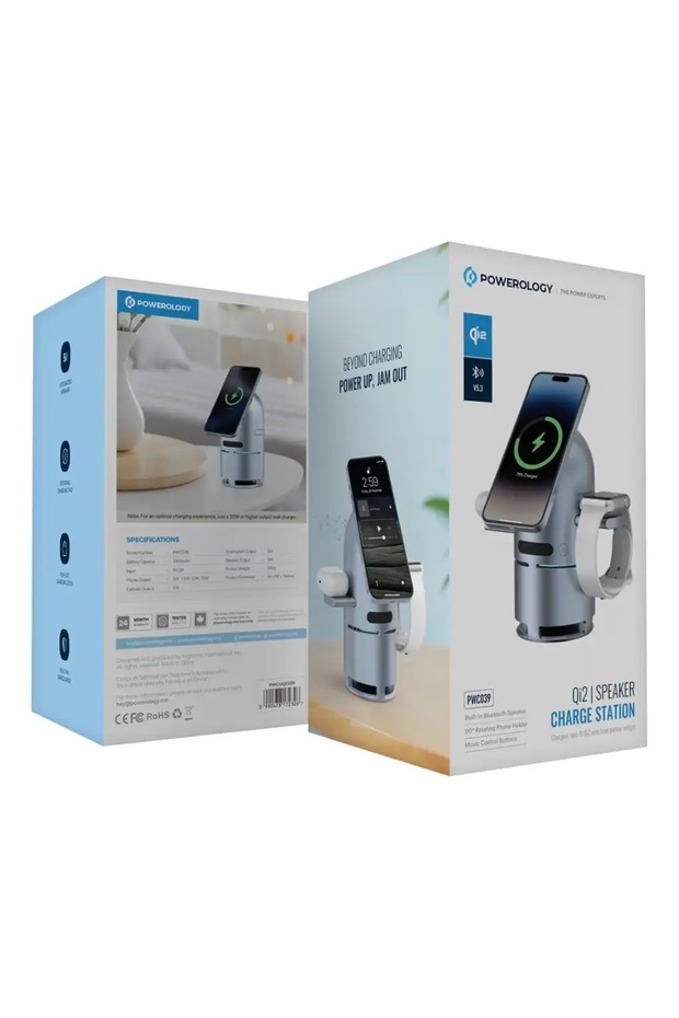 Qi2 Speaker Charge Station Gray
