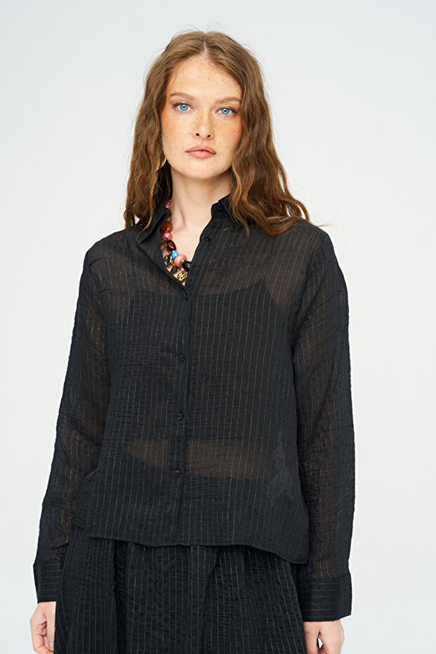 Women's Classic Collar Self-Shiny Striped Shirt