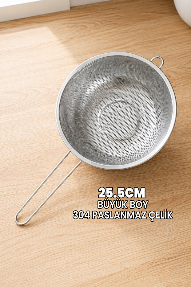 (Big 25.5cm) Stainless Steel Strainer with Handle - Professional 304 Grade Stainless Steel - Extra Quality Lifetime Strainer