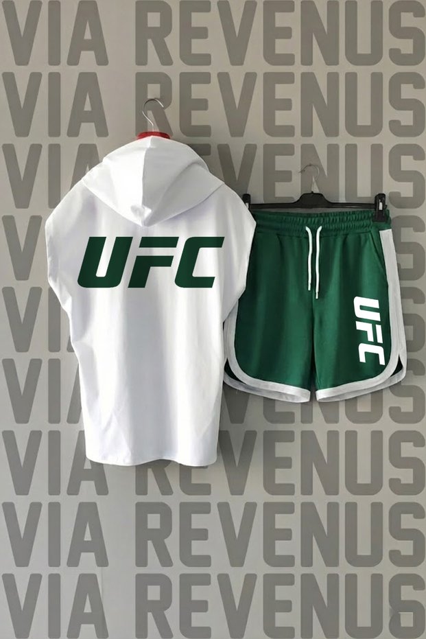 Ufc Front and Back Printed Zero Sleeve Hooded Sports Tshirt and Custom Jersey Fabric Sports Shorts