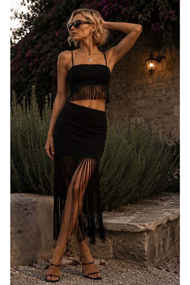 Black Tassel Detailed Mini Salsa Skirt - Show Your Style! By