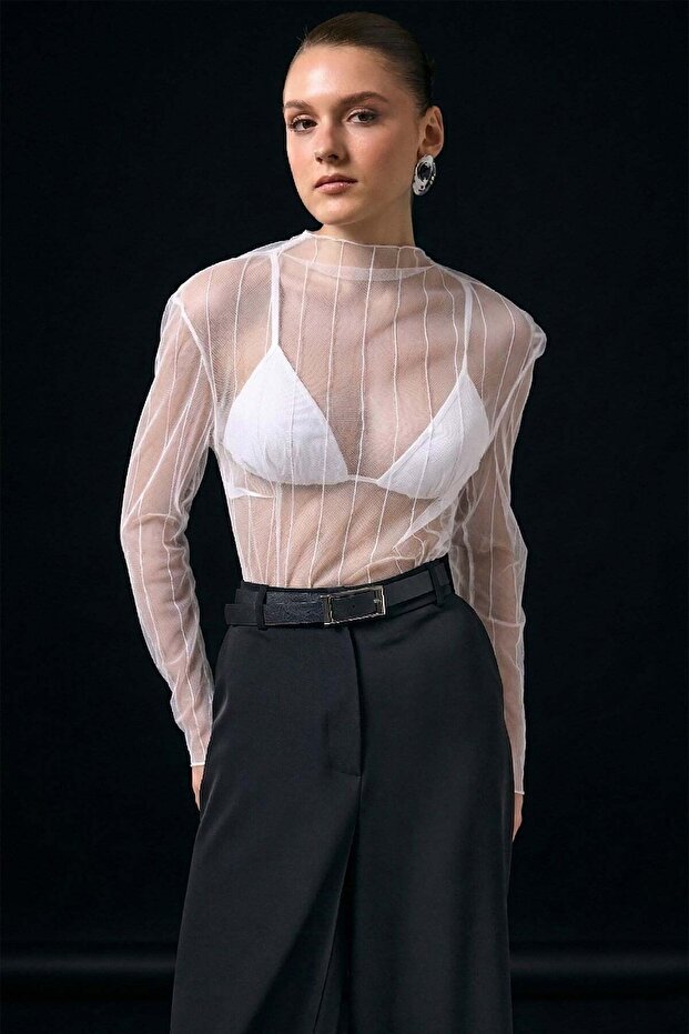 Vaze striped transparent blouse ecru