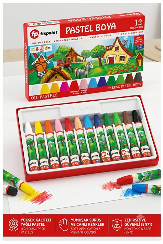 Pastel Crayons 12 Colors 1 Pack Fixpoint Pastel Crayons 12-Pack Cardboard Box Bright Vibrant and Covering Colors