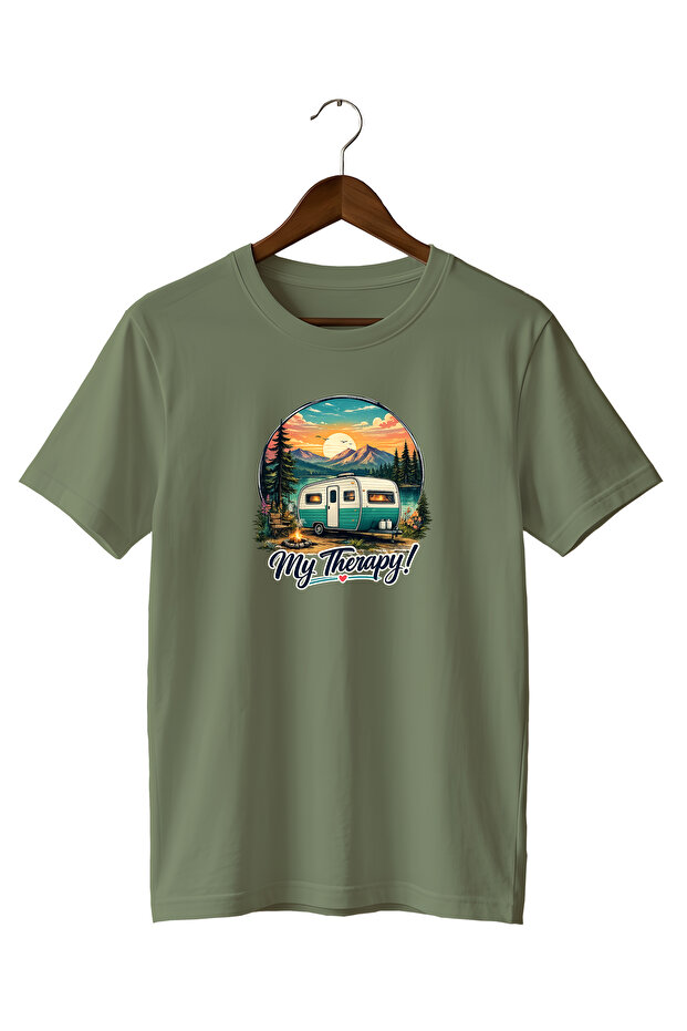 Nature Mountain Caravan and Sunset My Therapy Printed T-Shirt 100% Cotton
