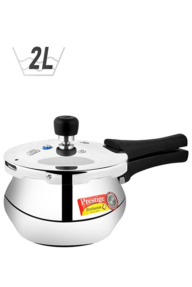 Deluxe Plus Baby Handi Aluminium Pressure Cooker with Outer lid, Induction compatibale Base Durable Design Silver 2Liters