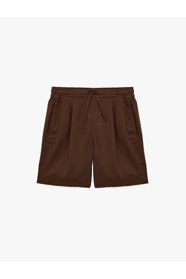 Cotton-Linen Blend Pocketed Elastic Waist Lace-Up Comfortable Fit Pleated Shorts