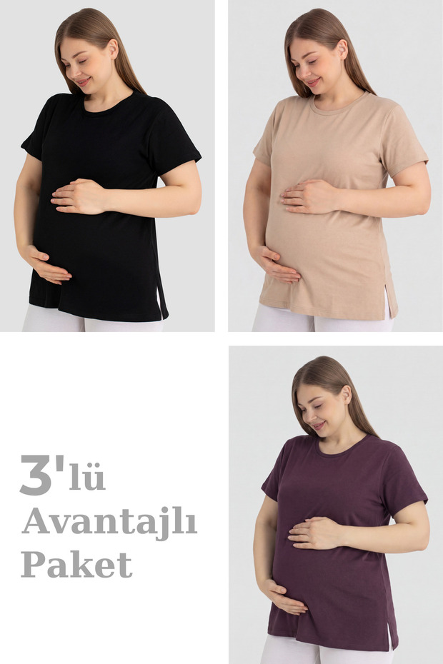 Cotton Short Sleeve Maternity T-Shirt 3-Pack – Soft and Comfortable Maternity Wear