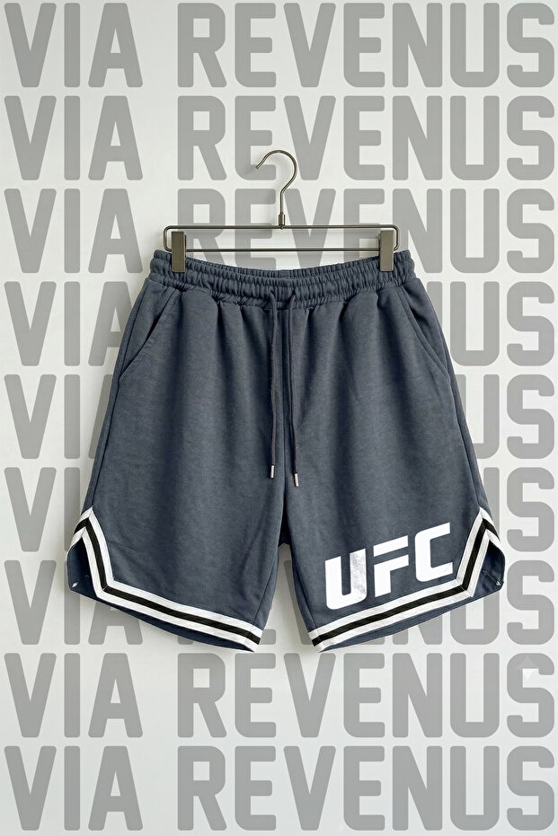 Ufc Printed Unisex Vortex Fabric Sports Training Shorts with Stripe Detail