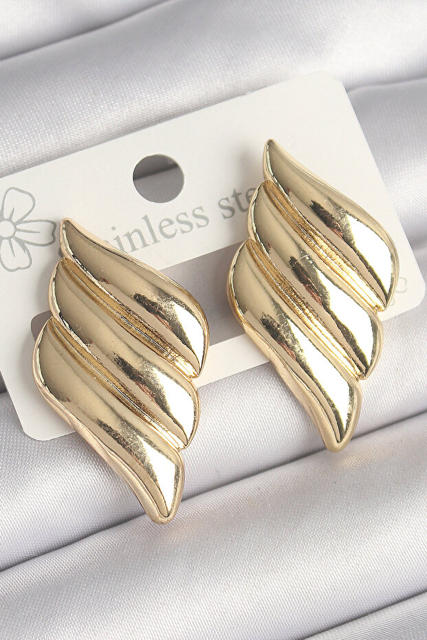 Brass Gold Color 3 Row Wavy Model Women's Earrings