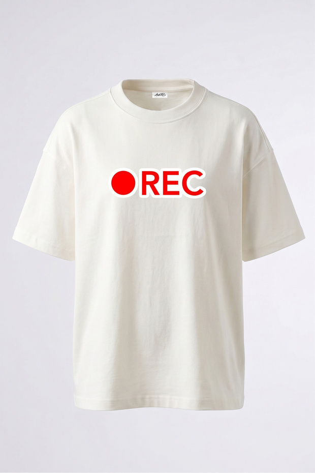 Rec Symbol Design Back Printed Cotton White Oversize T-Shirt
