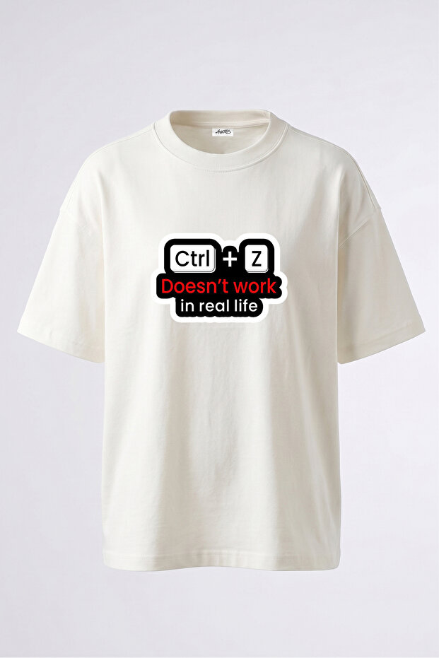 Ctrl Z Design Back Printed Cotton White Oversize T-Shirt
