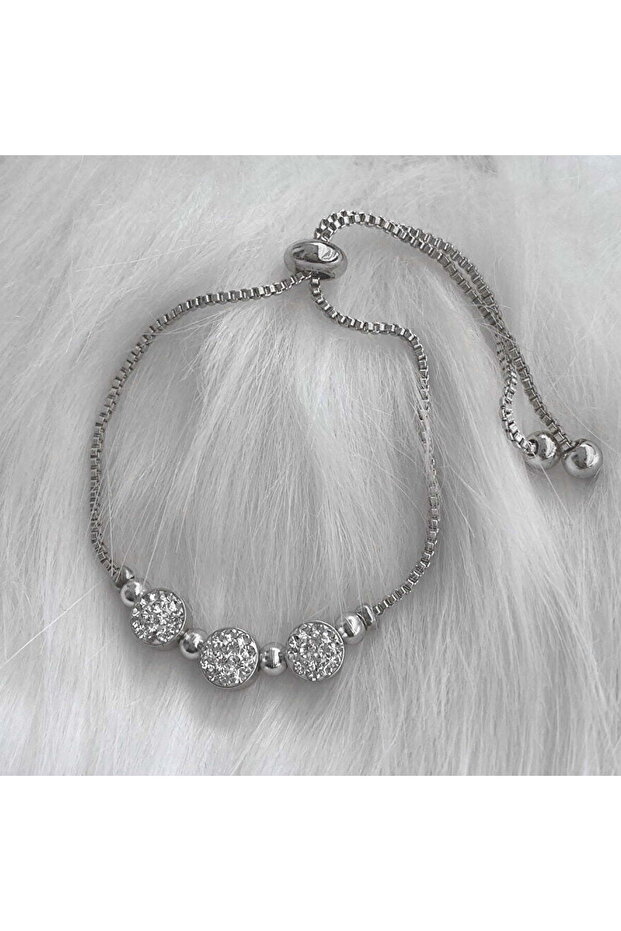 Silver Color Zircon Stone Triple Paste Elevator Bracelet - 1035