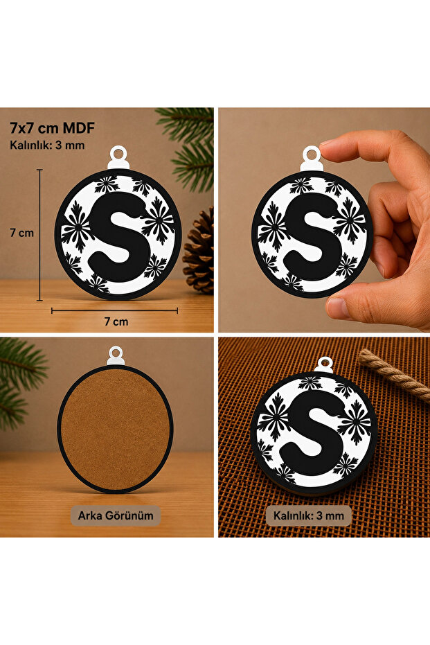 Letter S Christmas Ornament – Mdf Pine Tree Patterned Hanging Decoration (7X7 cm)