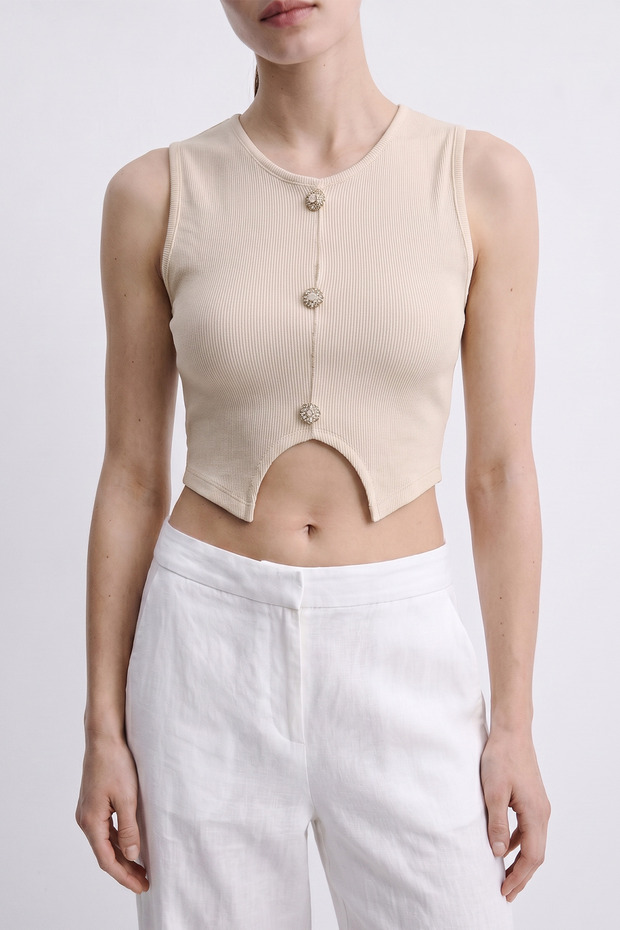 Button Detailed Crop Tank Top Camisole