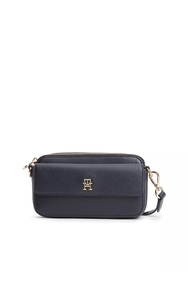 Women's Detachable Cross Strap Th Monogram Textured Navy Blue Shoulder Bag