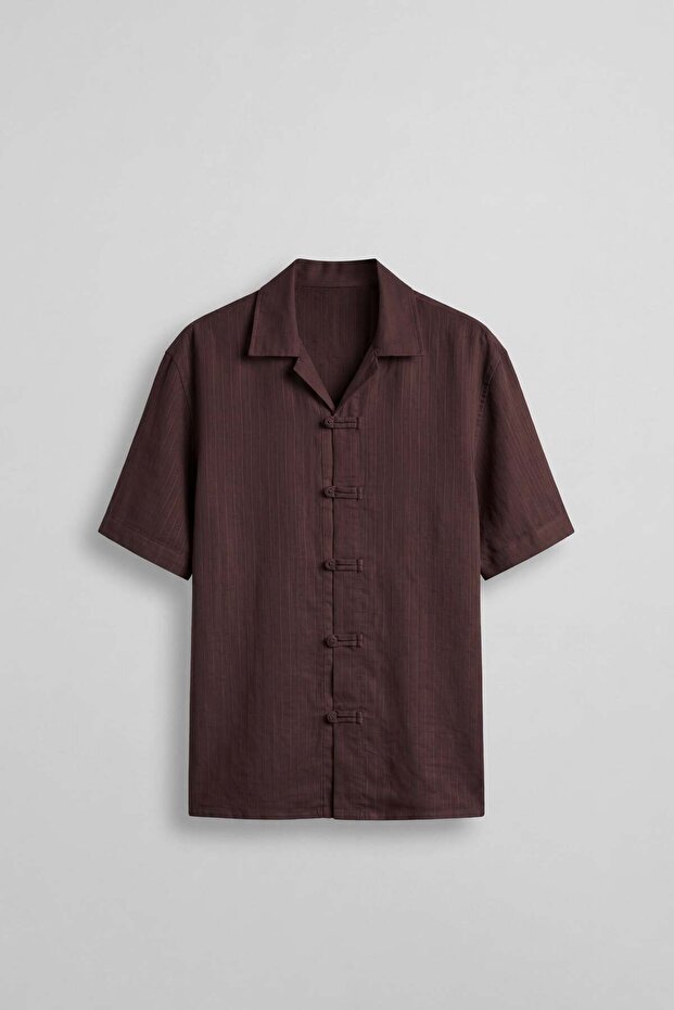 Men's Boxy Fit Tencel Fabric Kimono Shirt Burgundy