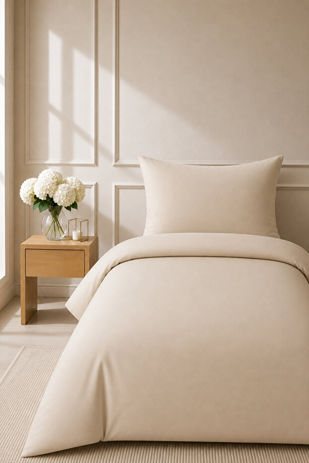 Elif Satin Plain Single Buttoned Duvet Cover Set Quilt Cover 100% Cotton, 83Tel