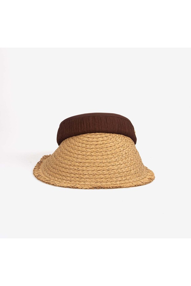 Women's Open Top Camel Striped Straw Visor Hat 14634
