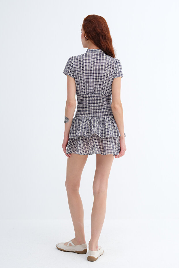 Checkered Ruffle Mini Dress E18436 - 6