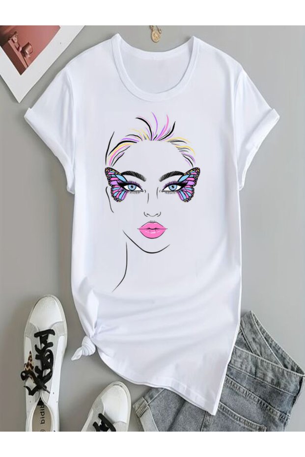Women's Oversize White Printed T-Shirt