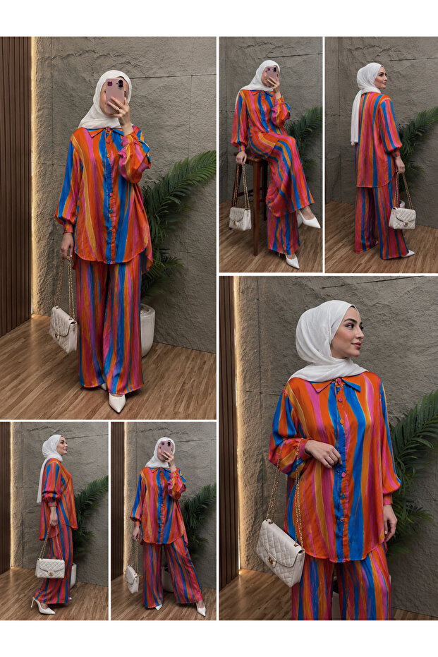 🌈 ROUZEE Rainbow Set | Modest Multicolor Striped Two-Piece Set - 1