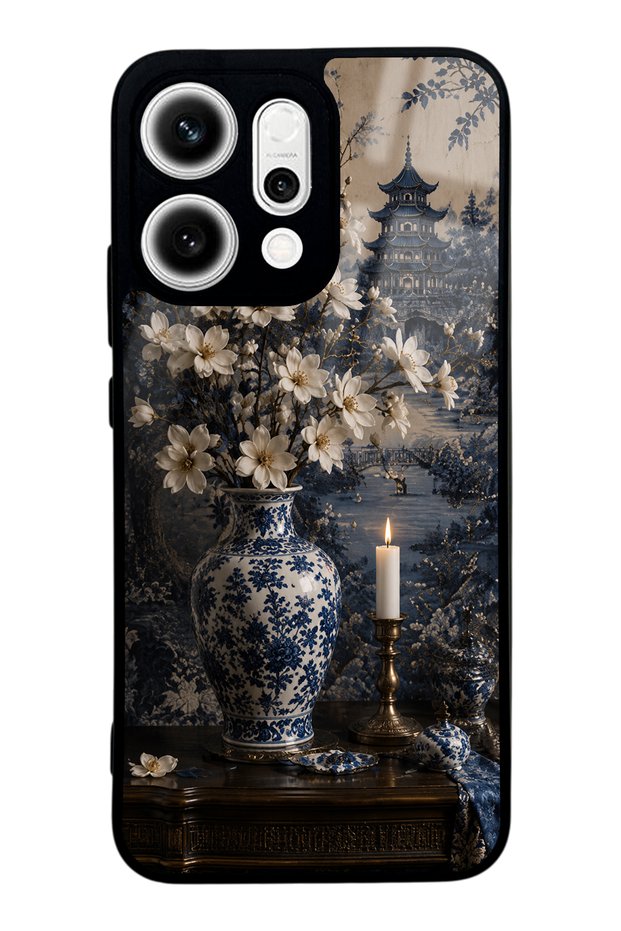 Oppo Reno 14 Blue Pagoda Elegance Design Glossy Phone Case